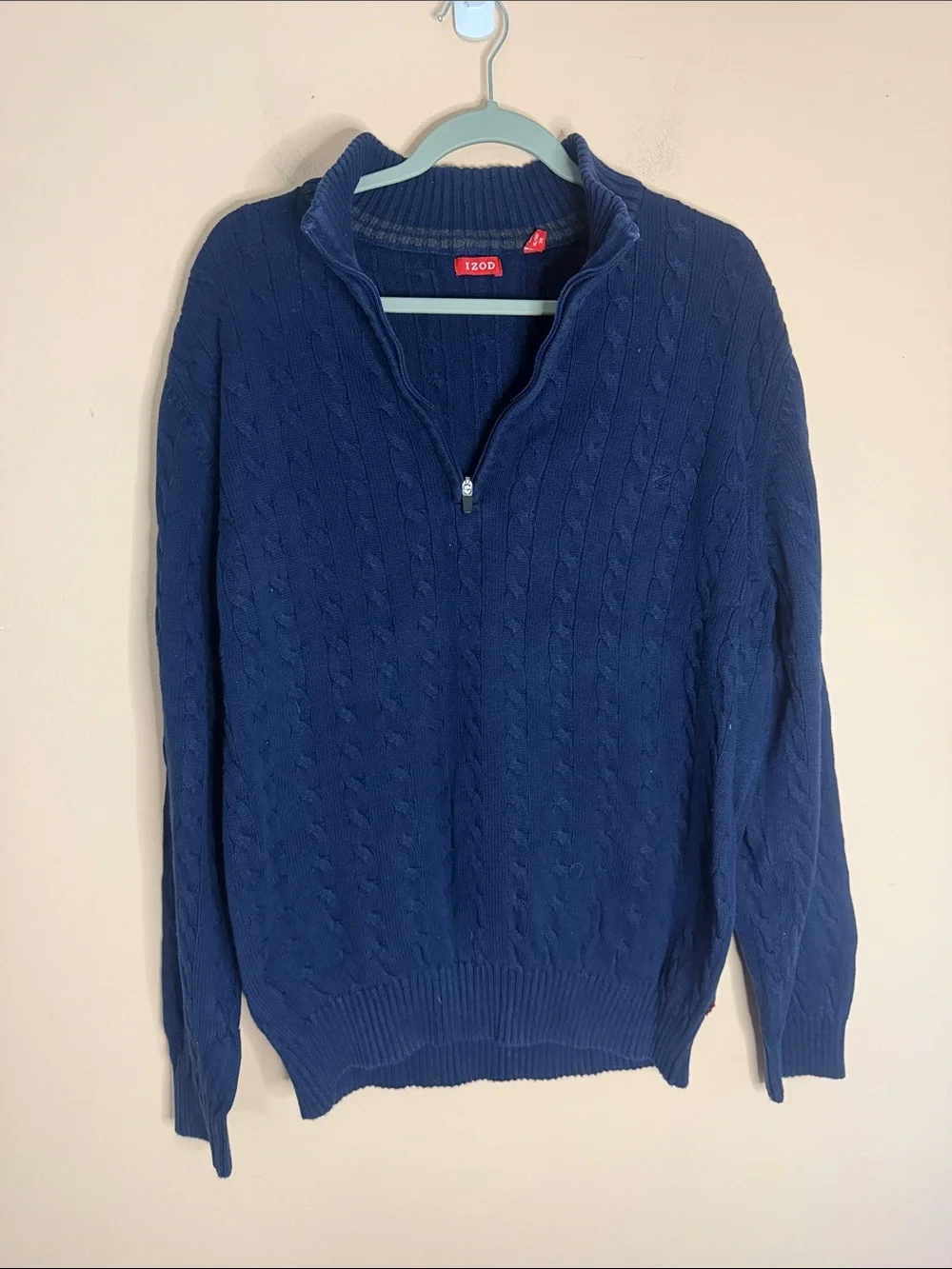 Izod Men's Navy Cable-Knit Quarter-Zip Sweater 100% cotton